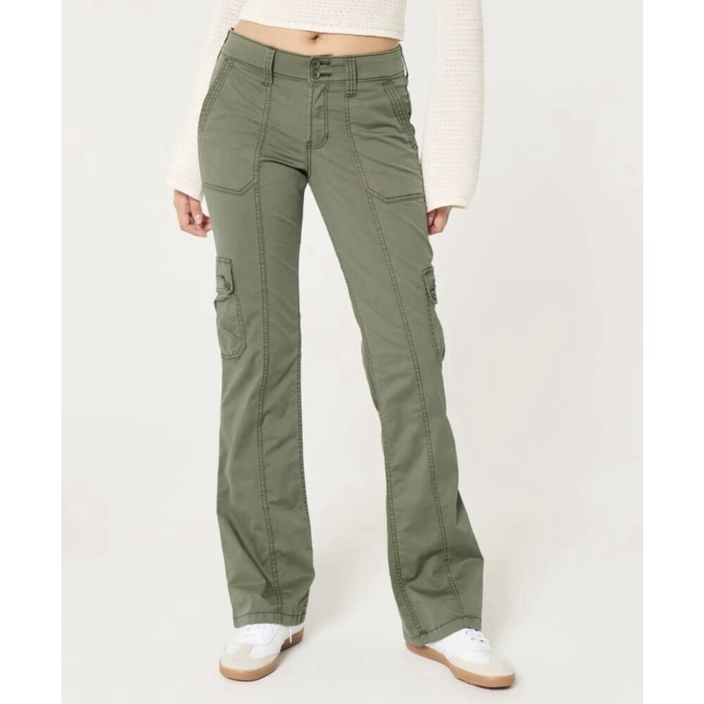 Hollister Mid Rise Relaxed Bootcut Cargo Pants Olive Green Womens Size 25 / 0 R
